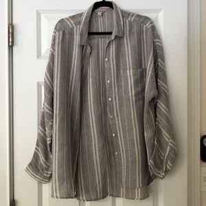 Lucky Brand L Grey Stripe Linen Boyfriend Top